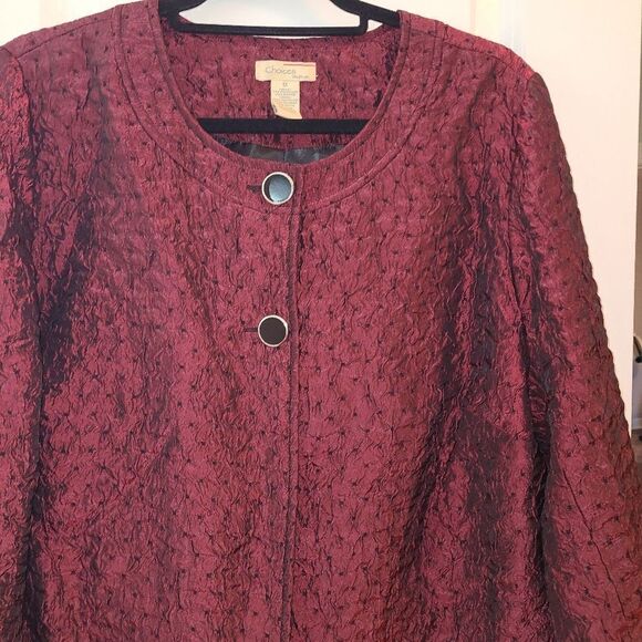 Choices Woman Burgundy Textured Blazer Jacket - Picture 4 of 7